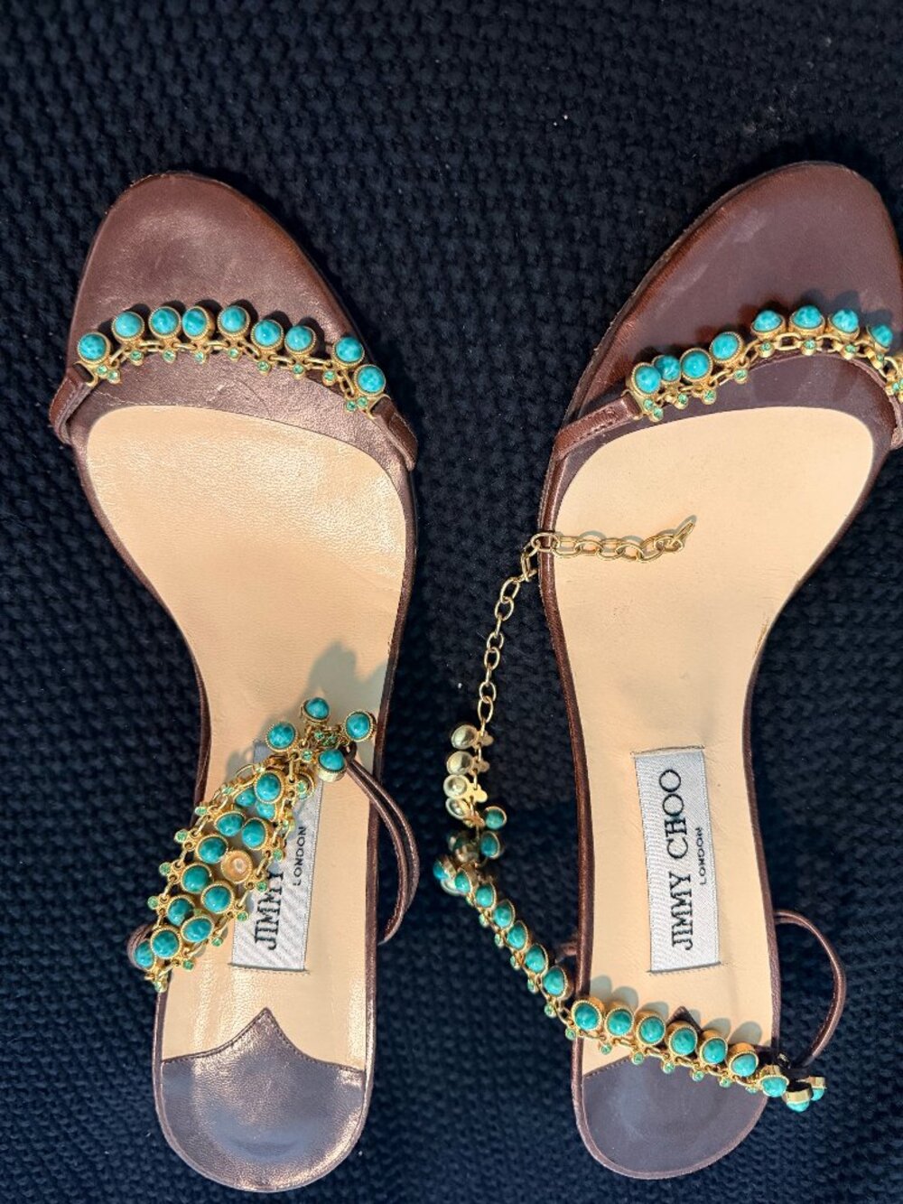Jimmy Choo Turquoise Cabochon Sandals 40
